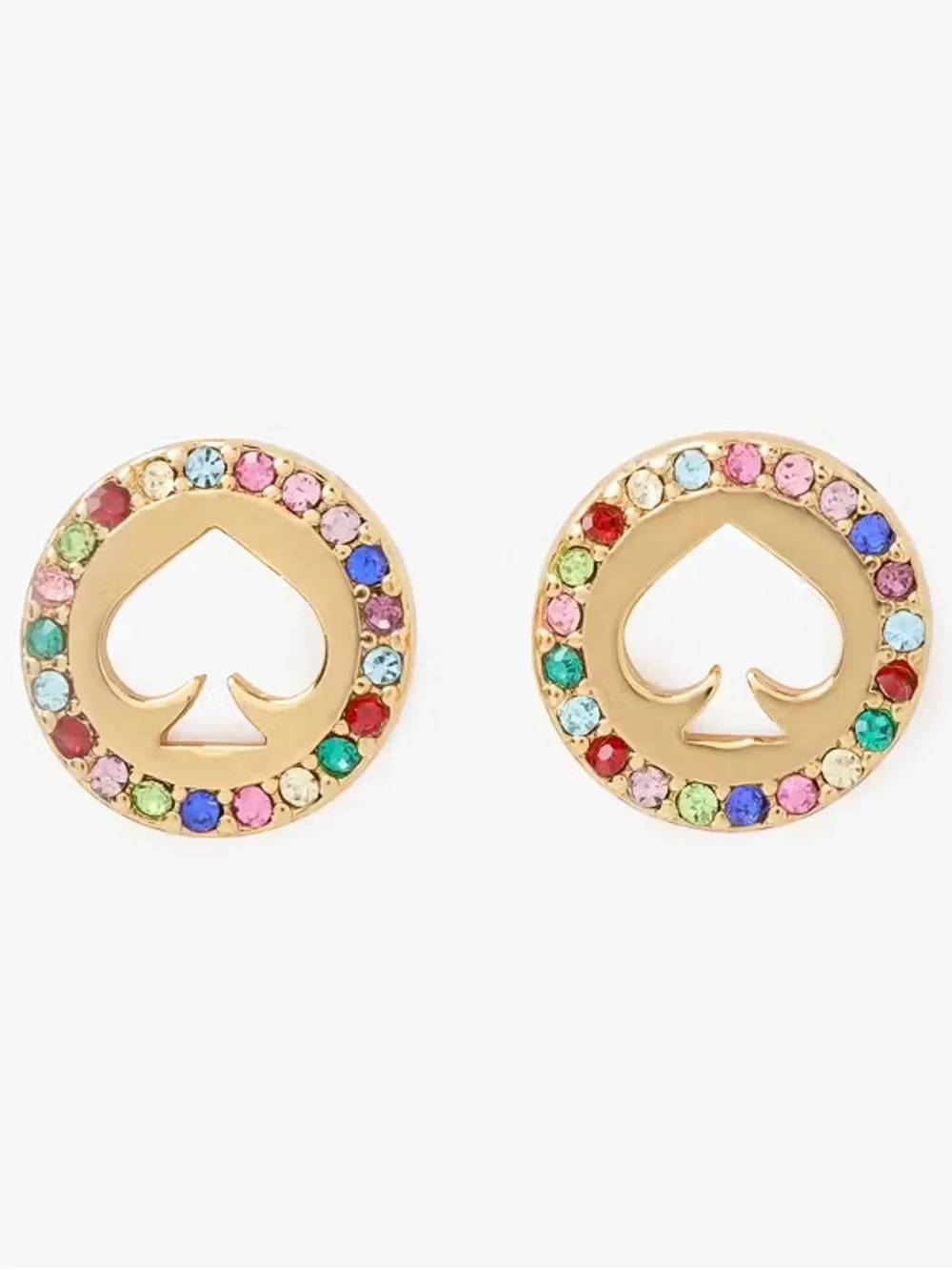 NWT Kate Spade Gold Rainbow Multicolor Spot the Spade Pave Halo Stud Earrings